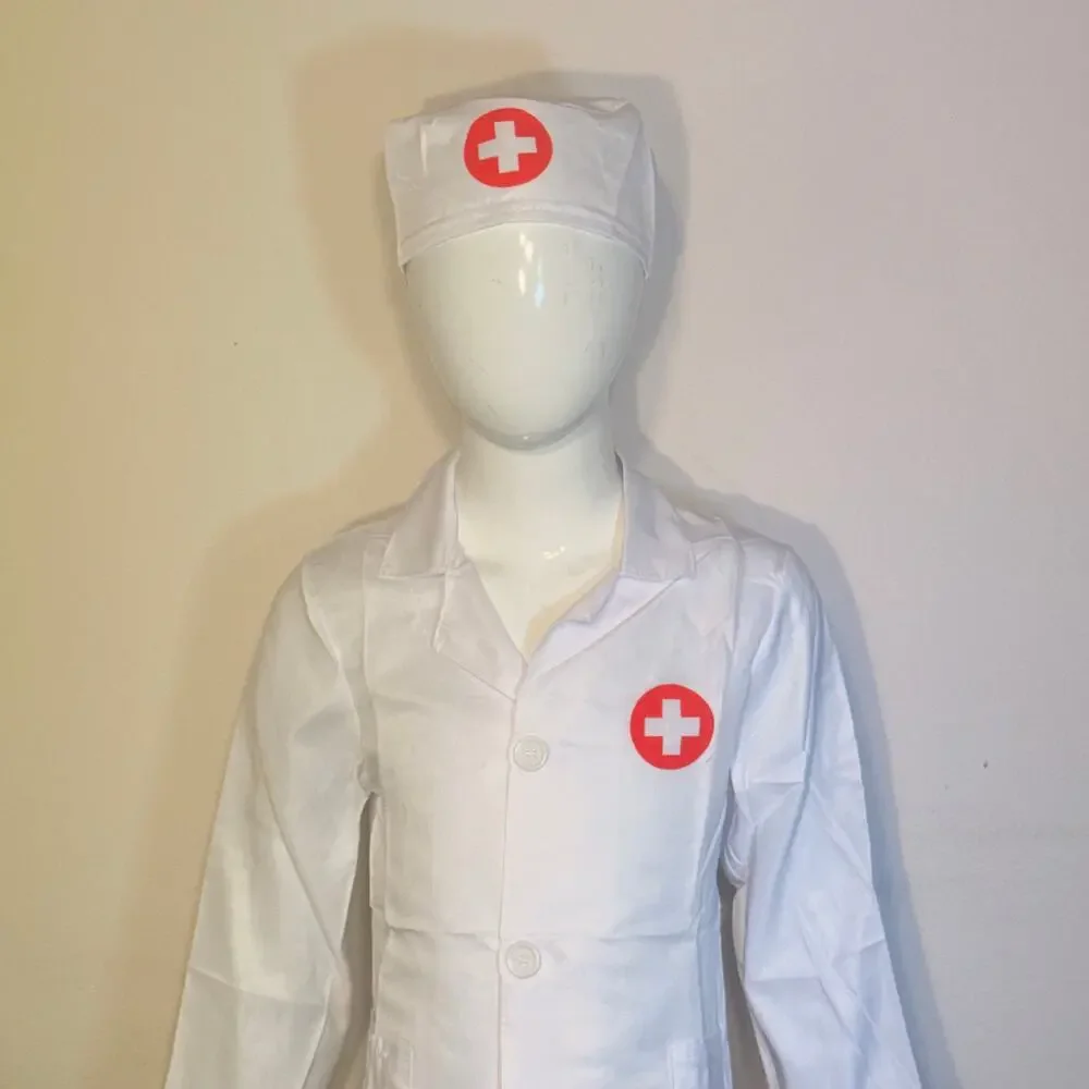 Brand New Nurse Costume Dress & Hat White Red Cross Small